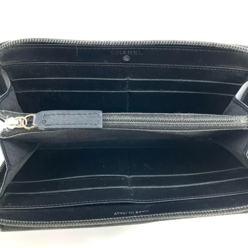 CHANEL Black Caviar Leather Logo Wallet